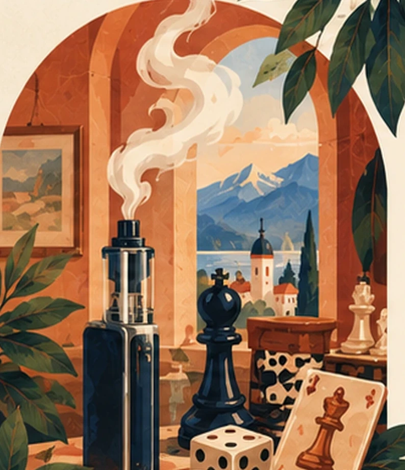 Illustration artistique de l’univers Atelier Vape & Jeux